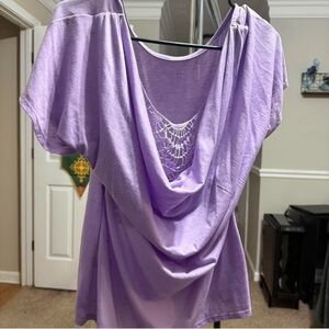 Lavender Draped Top with Lace Detail